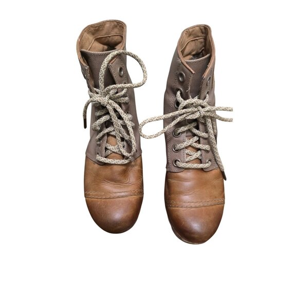 Sorel Women's Leather & Canvas Lace-Up Ankle Boots Size 10 Tan/Brown Durable Des - Picture 1 of 8
